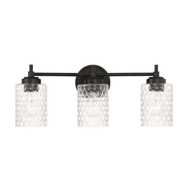 Claire 21.13 in. 3-Light Flat Black Finish Vanity Light with Clear Bubble Glass Shade