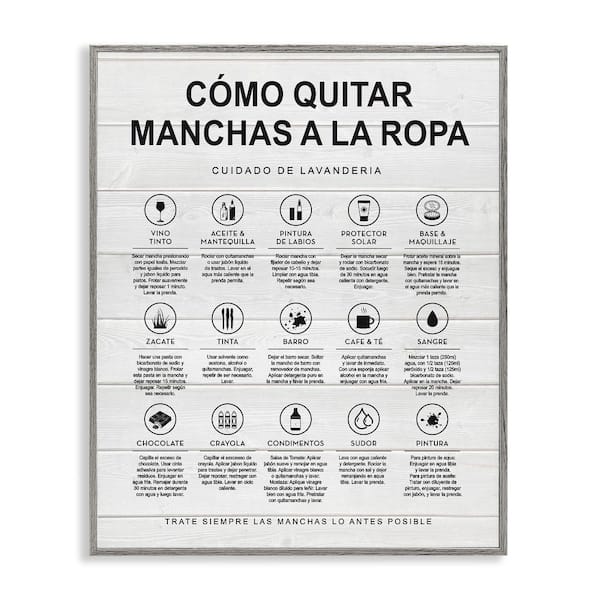 Stupell Industries Lavanderia Stain Guide Farmhouse by Lettered and Lined Gray Framed Typography Giclee Art Print 20 in. x 16 in.