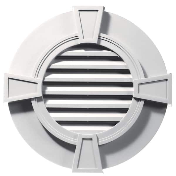 Builders Edge 30 in. x 30 in. Round White Plastic UV Resistant Gable Louver Vent