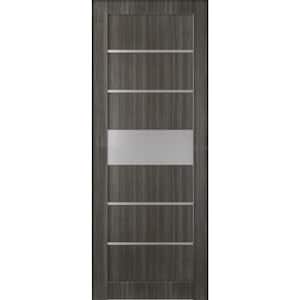 24 in. x 80 in. Siah Gray Oak Finished Frosted Glass 5-Lite Solid Core Wood Composite Interior Door Slab No Bore
