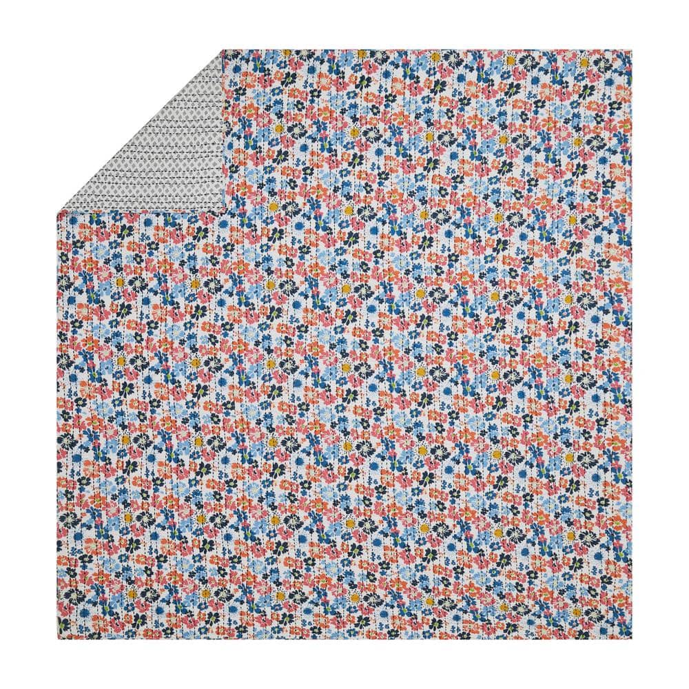 King White Cotton Reversible Floral Quilt Set