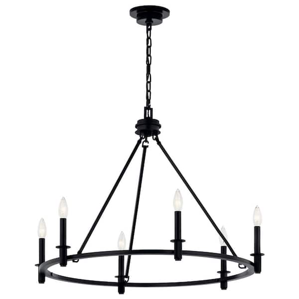 KICHLER Carrick 32.25 in. 6-Light Black Traditional Candle Circle Chandelier for Dining Room
