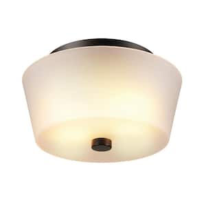 Jones 11 in. 2-Lights Bronze Flush Mount with Frosted Glass Shade