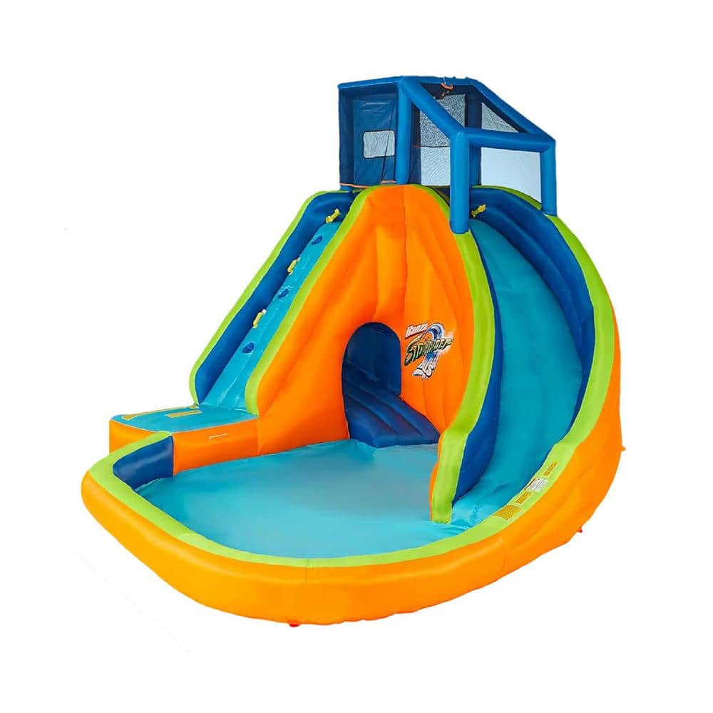 BANZAI Multi Polyester Sidewinder Falls Inflatable Water Park Play Pool with Slides and Blower