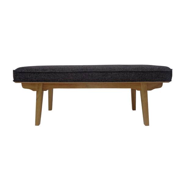 Noble House Reagan Mid-Century Modern Charcoal Fabric Bench with Rubberwood Legs