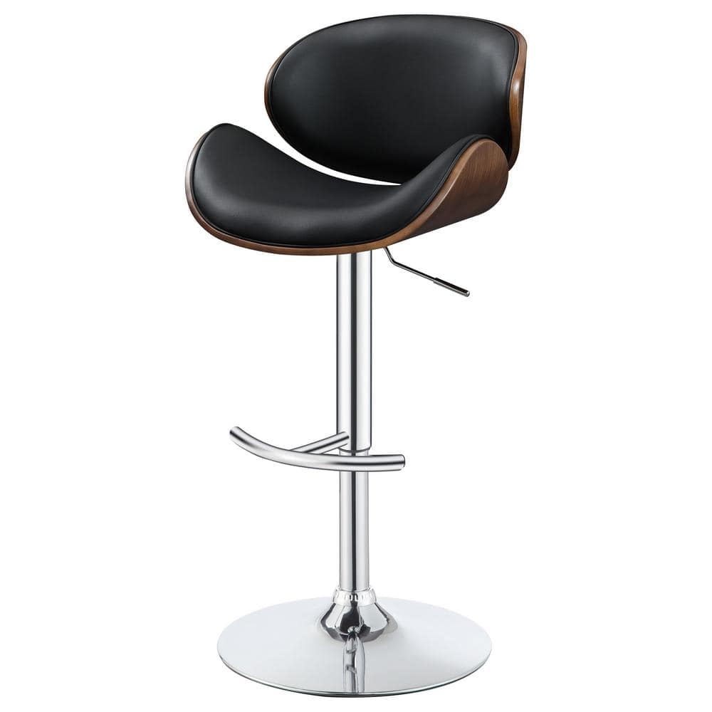 Adjustable Black Faux Leather and Walnut Bar Stool