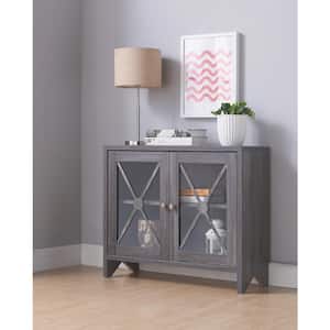 Carden Distressed Gray Accent Storage Cabinet With Glass Window-Panel Doors