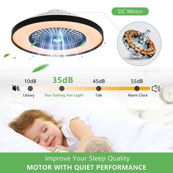Sunpez 19 in. Black and White Flush Mount Fan Light with Remote