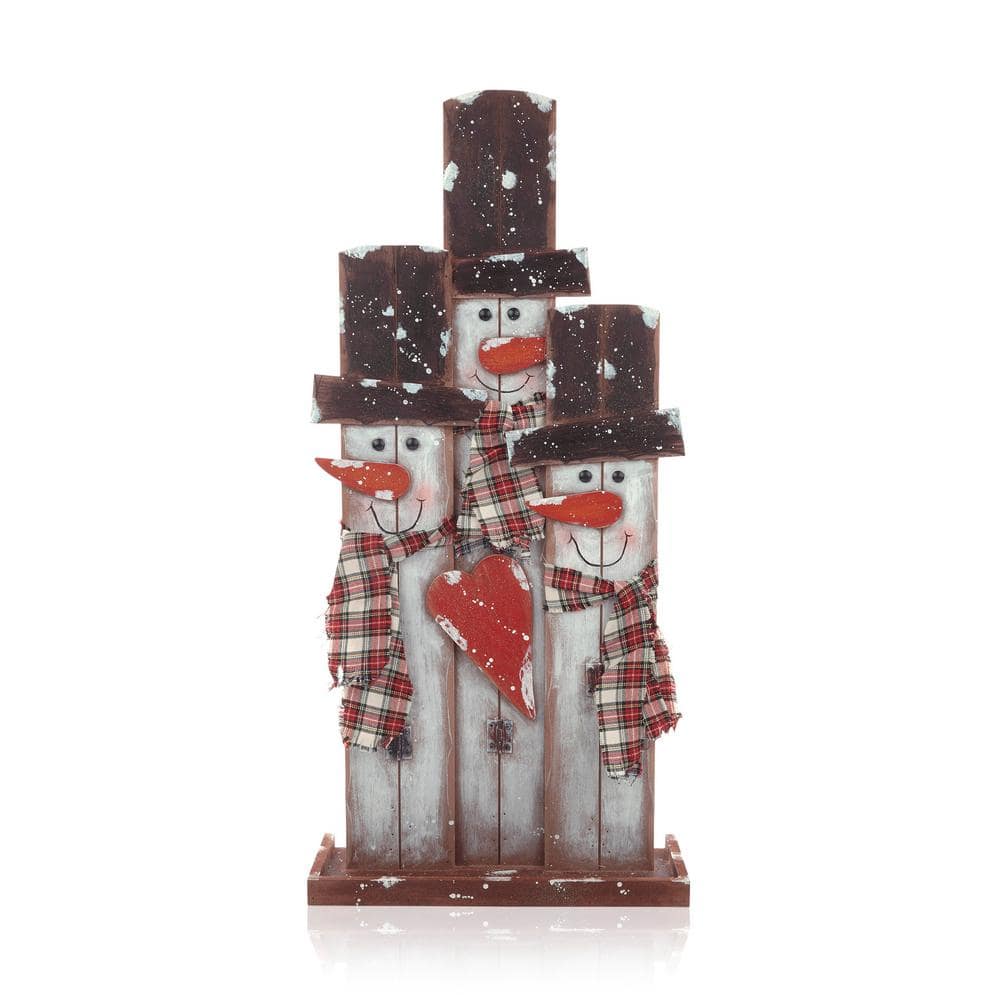 Alpine 35 in. Holiday Decor Wooden Snowmen Trio with Scarves Statue ...