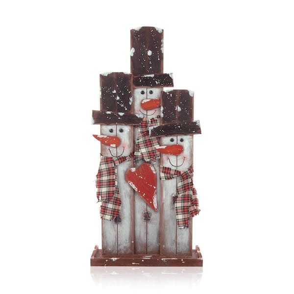 Alpine 35 in. Holiday Decor Wooden Snowmen Trio with Scarves ...