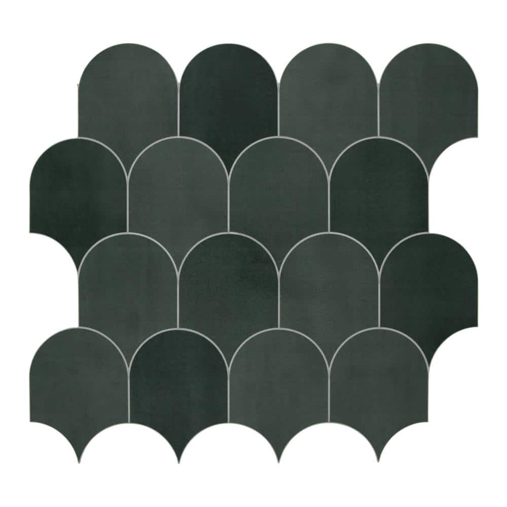 Green Fish Scale Stone Composite Peel & Stick Mosaic Tile