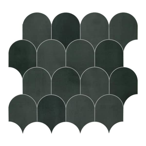 sunwings Fish Scales Green 11.4 in. x 10.9 in. Peel and Stick Backsplash Handmade Looks Stone Composite Tile (8.62 sq. ft./Case)