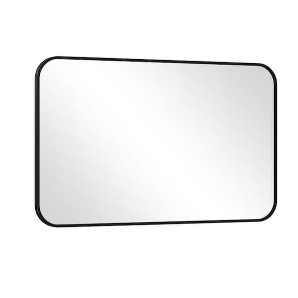 24 in. W x 36 in. H Arched Grid Style Modern Black Aluminum Alloy Framed Wall Mirror Vanity Mirror