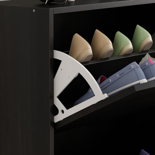 Shoe Cabinet 2-Door with Wheels — FUFUGAGA Black