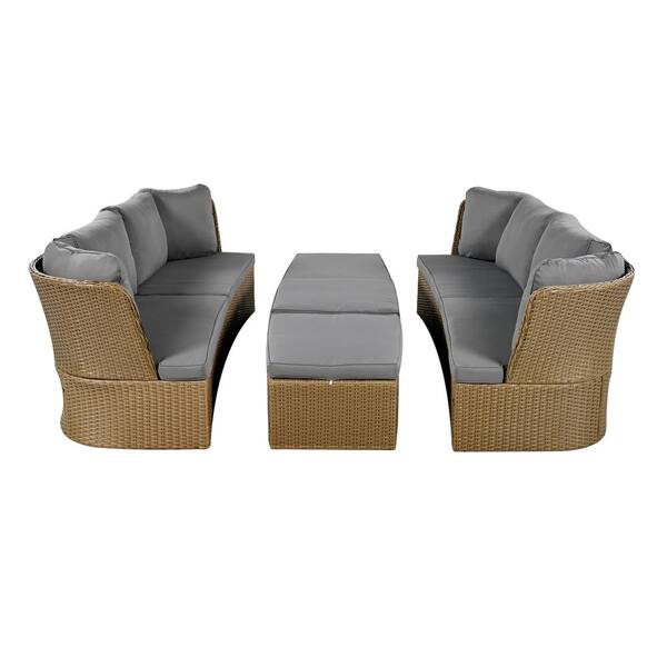 Unbranded 5-Piece Outdoor Wicker Patio Conversation Set with Gray Cushions, Patio Furniture Set, Outdoor Couch Garden Furniture