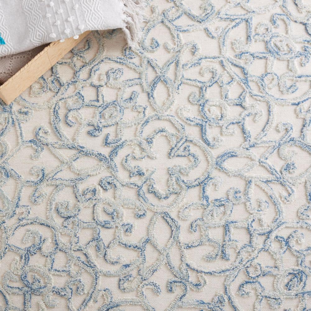 Handmade Abstract Tufted Wool Area Rug 9' x 12' in Blue