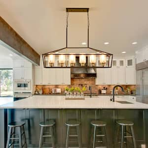 6-Light Farmhouse Kitchen Island Lighting Modern Linear Chandelier Pendant Light Fixture for Dining Room in Black