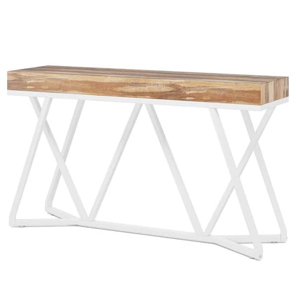 TRIBESIGNS WAY TO ORIGIN Benjamin 55 in. Walnut White Rectangle Wood Console Table Behind Sofa Entryway Couch Accent Wall Table Home Office