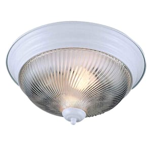 15 in. 3-Light White Indoor Flush Mount with Clear Ribbed Glass Bowl