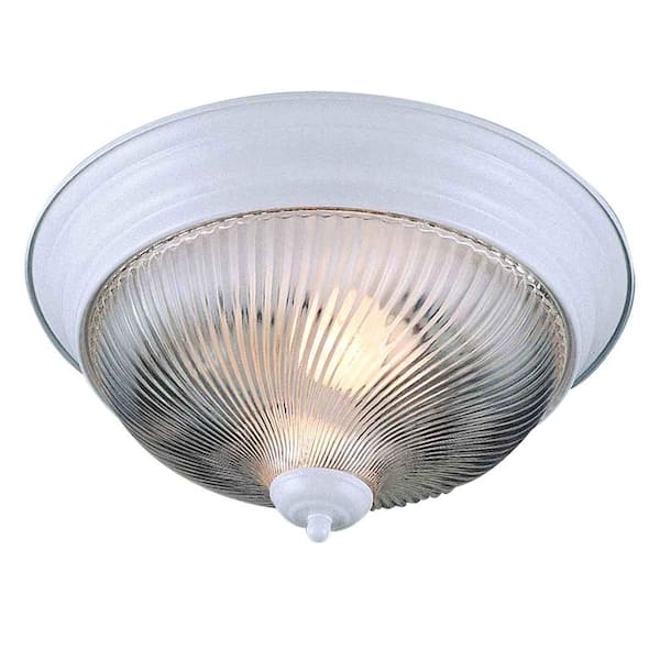 Volume Lighting 15 in. 3-Light White Indoor Flush Mount with Clear Ribbed Glass Bowl