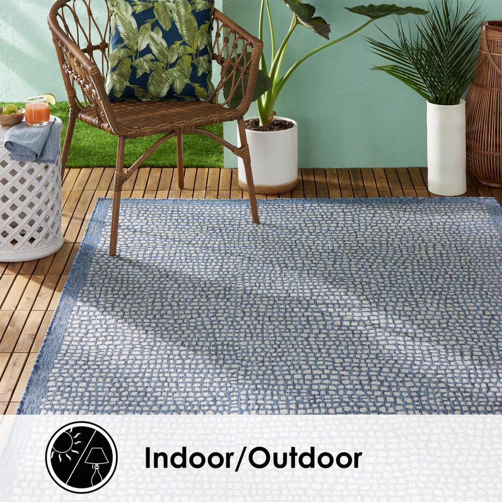 Marlin Blue & Beige 5' x 7' Reversible Synthetic Area Rug