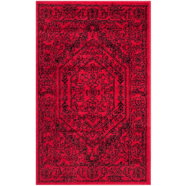 Adirondack Red/Black Doormat 3 ft. x 4 ft. Border Medallion Area Rug