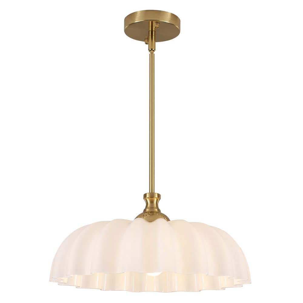 60-Watt 1 Light Gold Vintage Flower Pendant Light with White Milk Glass Shade, No Bulbs Included price history on PriceWatchPro