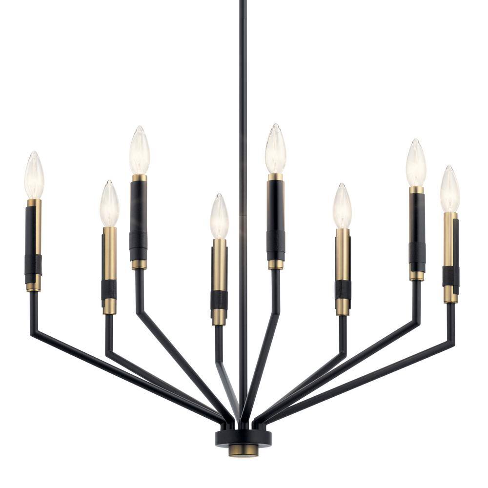 Armand Mixed Black and Bronze 8-Light Faux Leather Chandelier