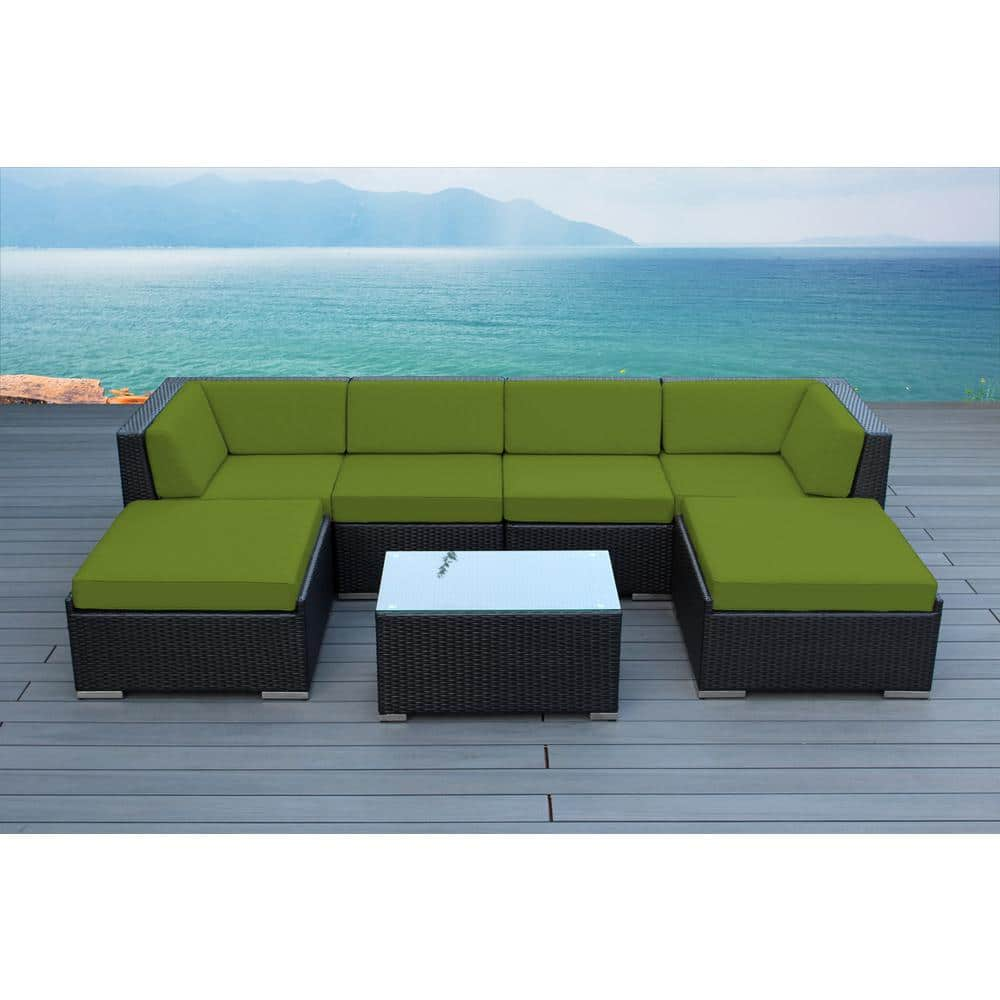 Ohana Depot Ohana Black 7 Piece Wicker Patio Seating Set with