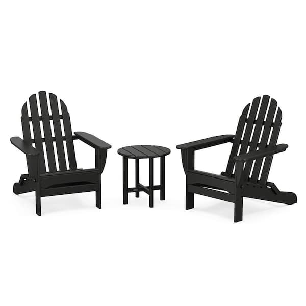 POLYWOOD Classic Folding Black 3-Piece Plastic Patio Conversation Set