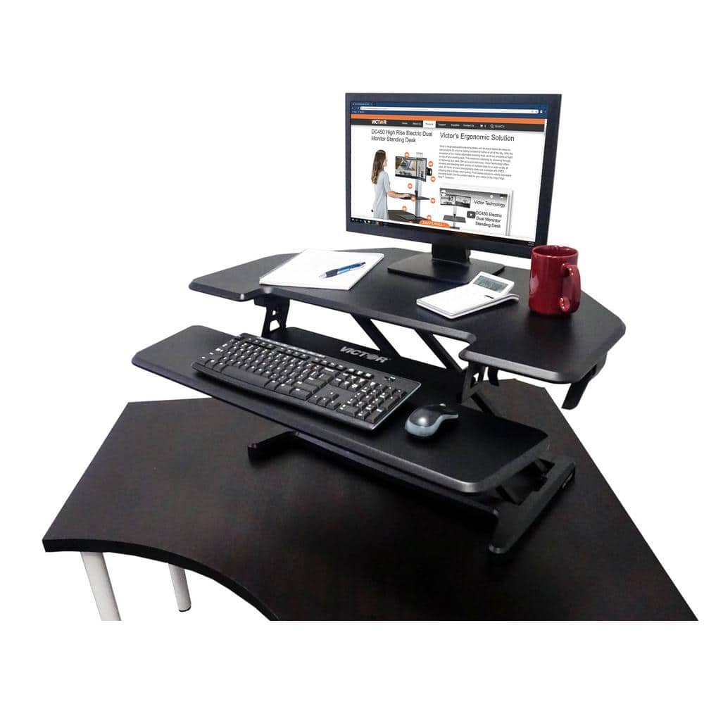 Black Steel Adjustable Standing Desk Converter with Keyboard Tray