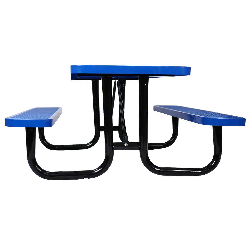 Cesicia 6 Ft Blue Rectangular Outdoor Steel Picnic Table With Seat And Umbrella Pole 