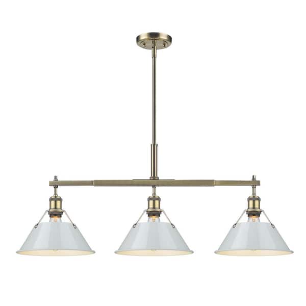 Golden Lighting Orwell 100-Watt 3-Light Aged Brass and Dusky Blue Linear Pendant Light