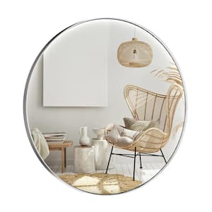 30 in. W x 30 in. H Large Round Mirror Metal Framed Mounted Mirror Wall Mirrors Bathroom Mirror Vanity Mirror in Silver