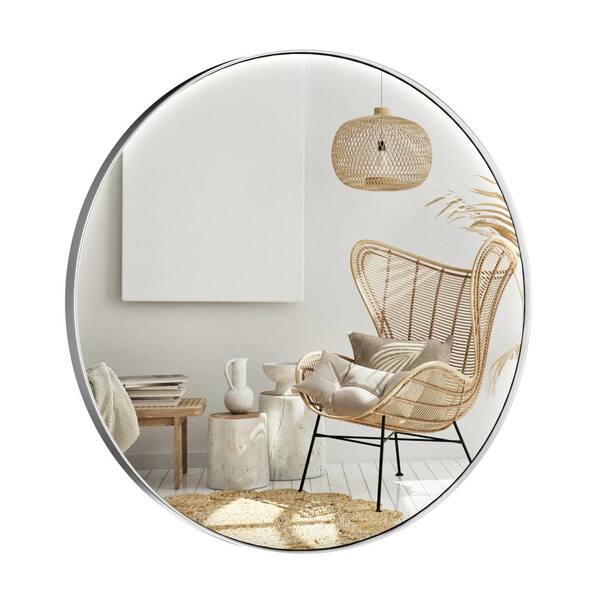 PRIMEPLUS 30 in. W x 30 in. H Large Round Mirror Metal Framed Mounted