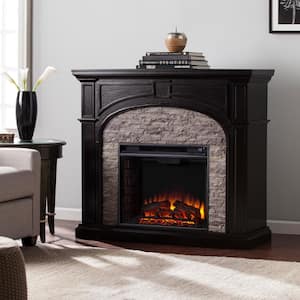 Granby 45.75 in. W Electric Fireplace in Ebony with Gray Stacked Stone