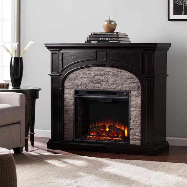Unbranded Granby 45.75 in. W Electric Fireplace in Ebony with Gray Stacked Stone