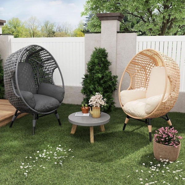 AUTMOON Outdoor Egg Chair Wicker Oversized Egg Basket Chair with