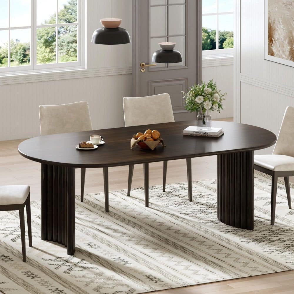 Dovelina Haiden Walnut Color Wood Double Pedestal Base 67 in. x 33.5 in ...