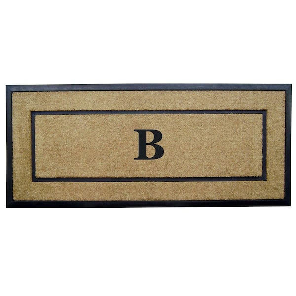 Nedia Home Heavy Duty Brown 24 in. x 57 in. Rubber Coir Single Picture Frame Monogrammed B Indoor Outdoor Door Mat