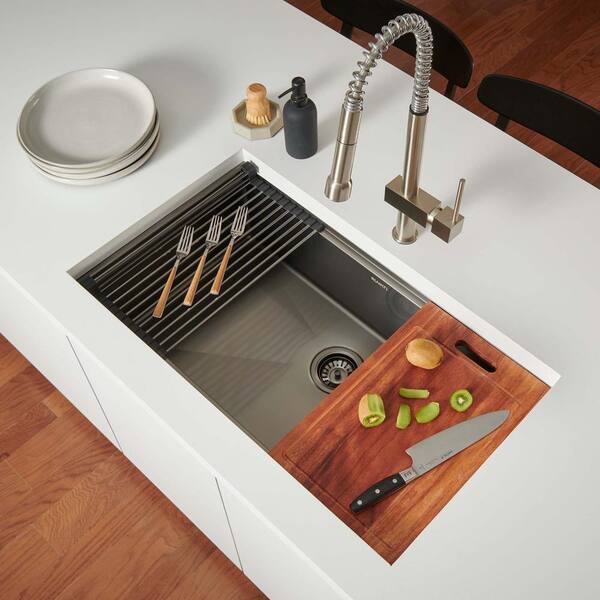 Glacier Bay Gunmetal Black Stainless Steel 32 in. 18-Gauge Single Bowl Undermount Workstation Kitchen Sink