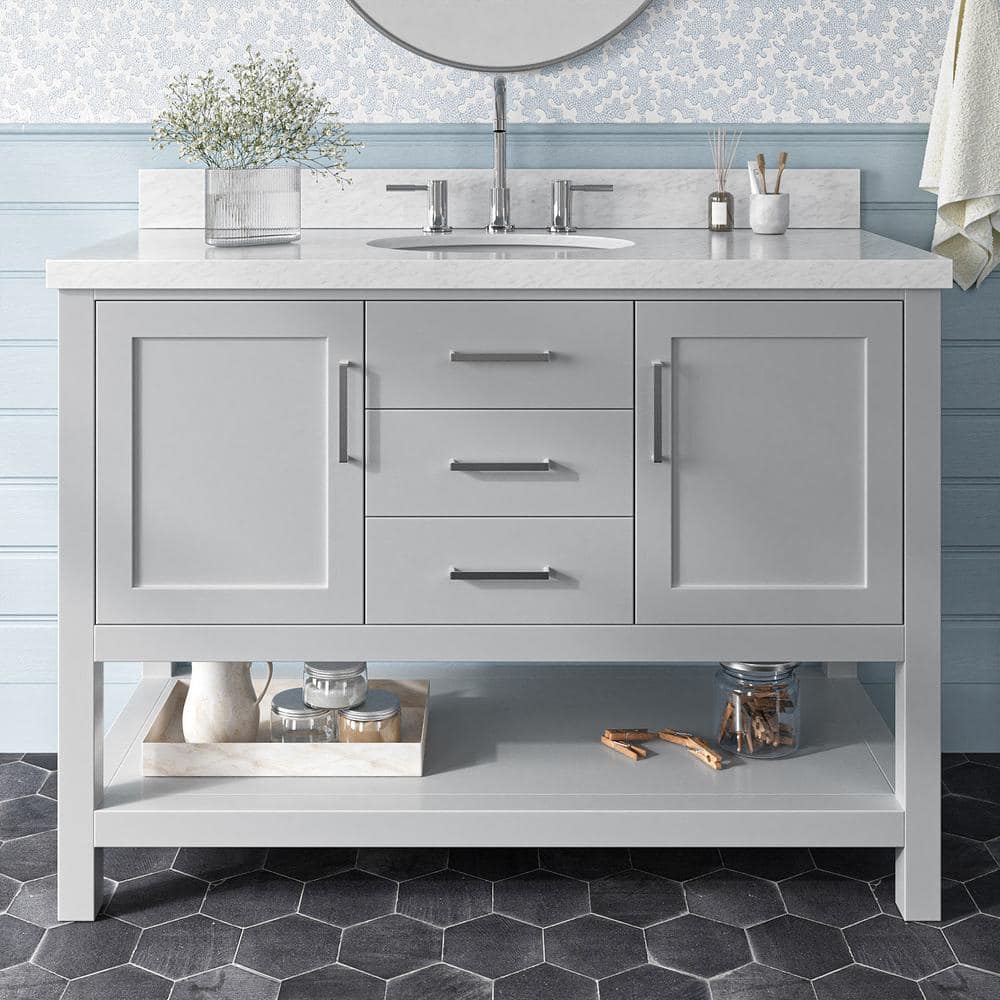 Bayhill 48 in. Single Sink Freestanding Bathroom Vanity in Gray with Carrara White Marble Top price history on PriceWatchPro