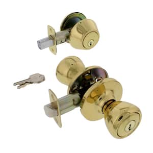 Polished Brass Tulip Door Knob Entry with Deadbolt Combo Pack
