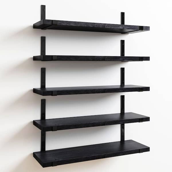 15.7in. H x 4.7in. W 5-Bottle Black Wood Floating Shelves Set with Metal Brackets for Home Decor