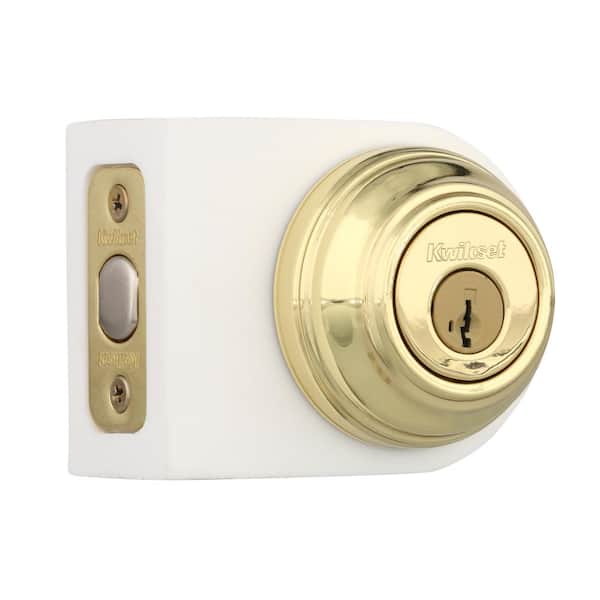 Kwikset Polished Brass Single Cylinder Deadbolt featuring SmartKey Security  with Microban Antimicrobial Technology 9803SMTCPK4V1 - The Home Depot