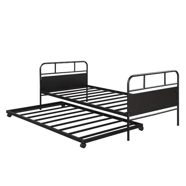 Black Twin Size Metal Daybed Bed Frame, Twin Size Black Metal Roll Out Trundle Bed Frame For Daybed