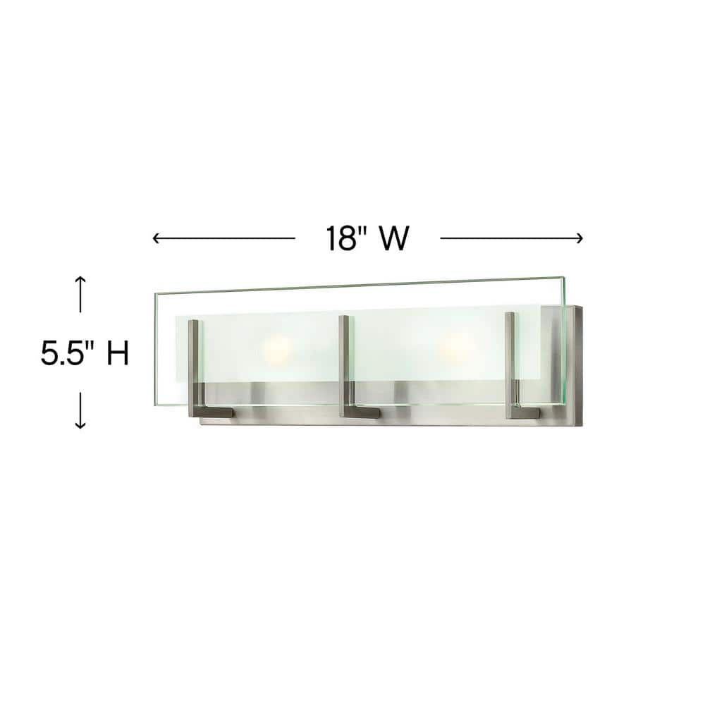 Sleek Brushed Nickel 2-Light Vanity with Clear Etched Glass