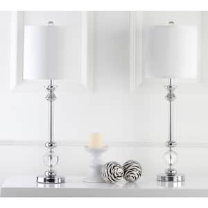 Erica 31 in. Sliver/Clear Crystal Candlestick Lamp with White Shade (Set of 2)