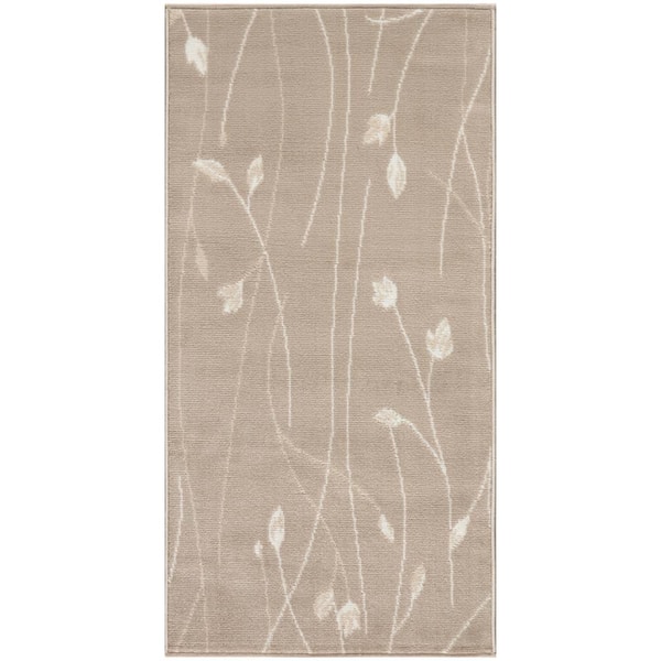 Nourison Grafix Beige doormat 2 ft. x 4 ft. Floral Contemporary Area Rug