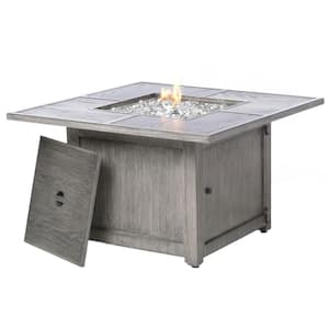 Cheyenne 40 in. x 25 in. Square Aluminum Propane Gas Fire Pit Chat Table with Glacier Ice Firebeads